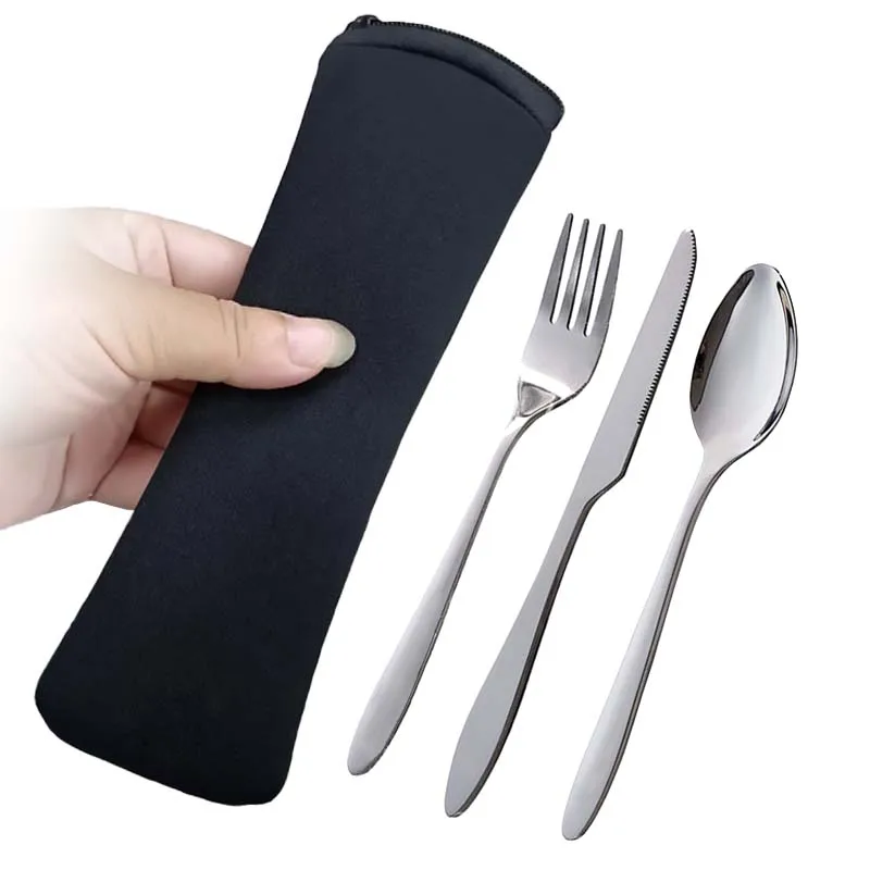 Neoprene Tableware Bag Zipper Travel Cutlery Kit Neoprene Case Portable Traveling Meal Bag Sippy Cup Cloud Tableware Baby