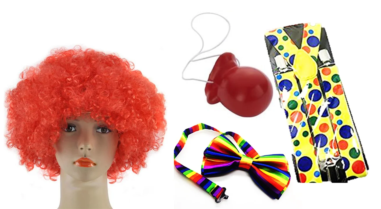 Clown Circus Fancy Dress Costume Suspenders Bow Tie  Rainbow Halloween supplies