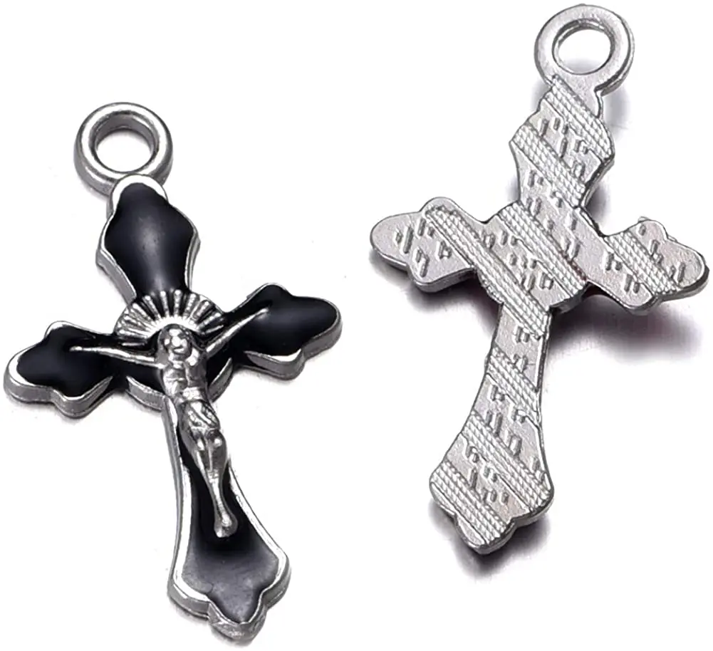 80pcs Mixed Antique Enamel Cross Charms Craft Supplies Pendants Beads Charms Pendants for Crafting Jewelry Bracelet 31mmx17mm