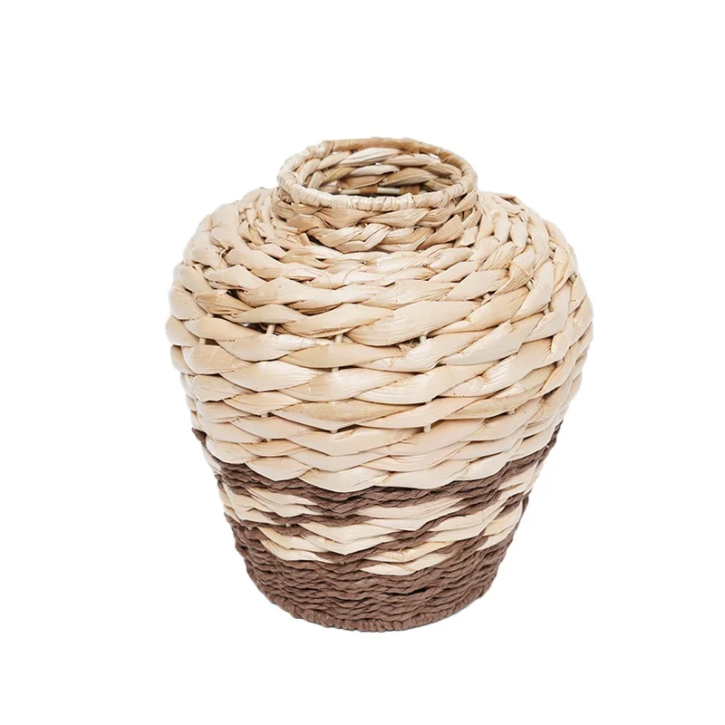Wholesale straw pp paper rope flower vase woven storage basket