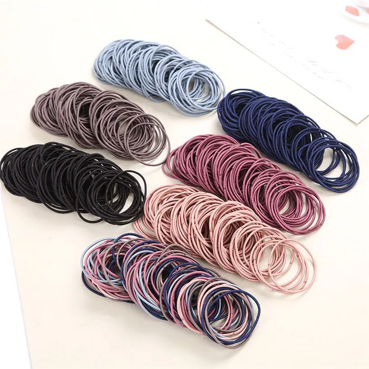100pcs/Set Colored Seamless Hair Ties Nylon Elastic Rubber Band Ponytail Holder For Woman Girls