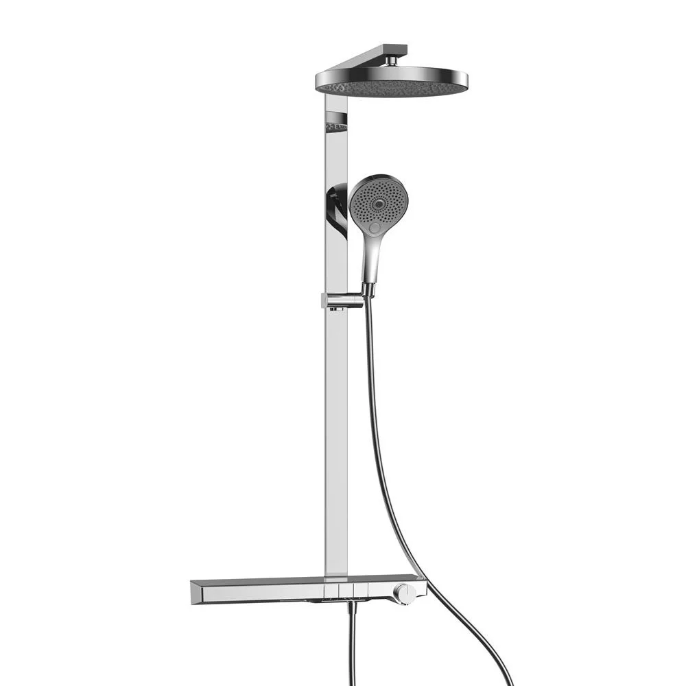High-End All-Brass Thermostatic Shower Suite Polished Glass Storage Table Three-Position Button Switch Ceramic Valve Core Big