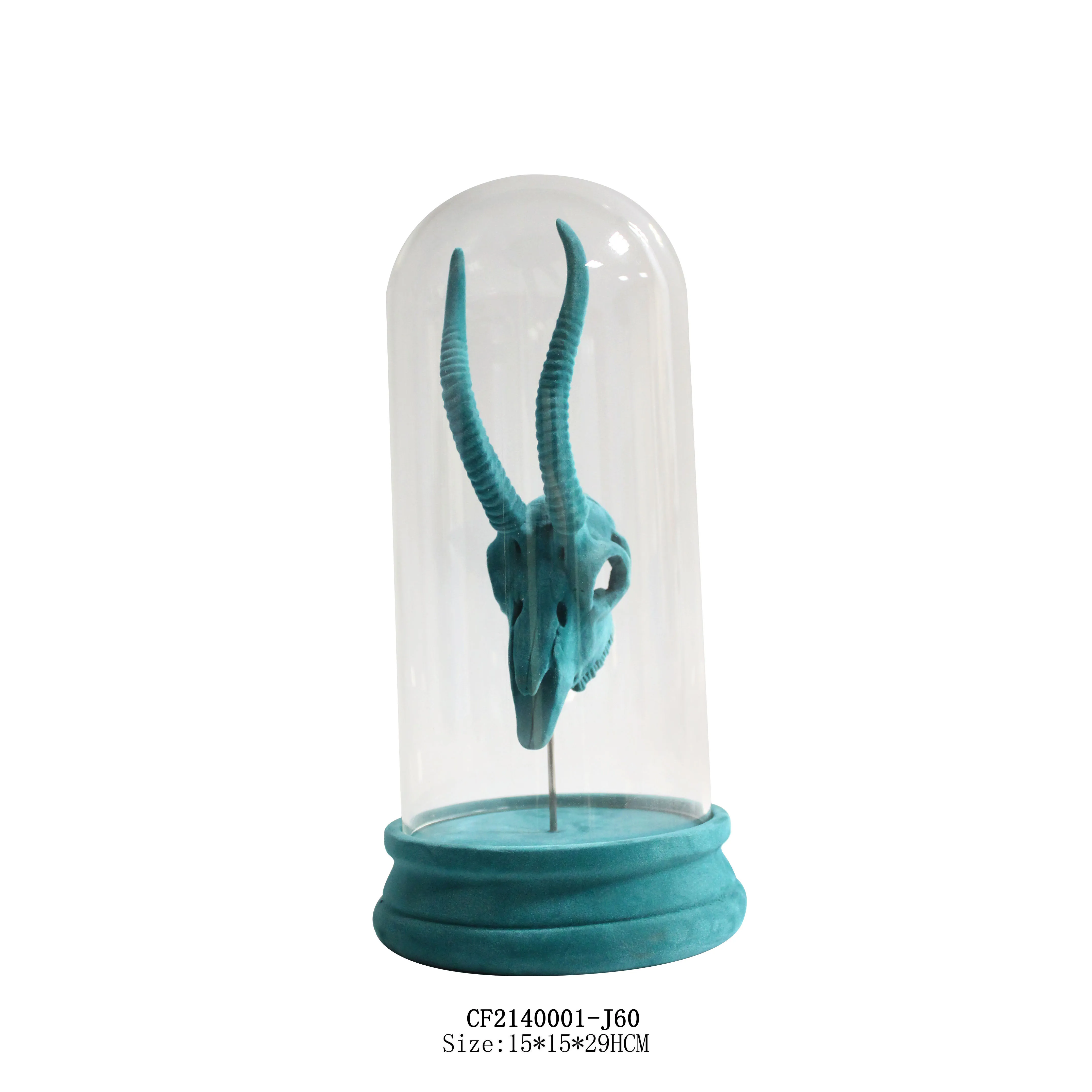 Resin Flocked Animal Skull Antelope Head Sculpture with Glass Cover Decoration