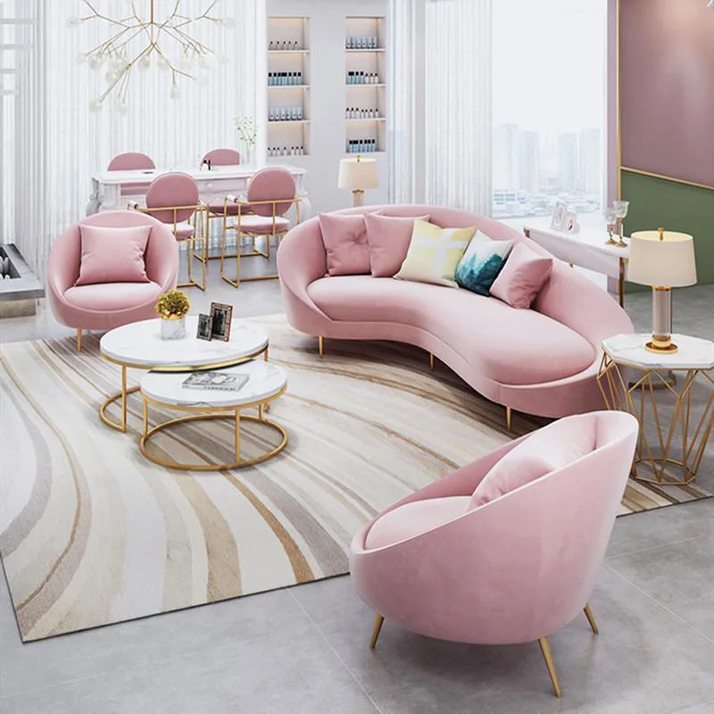 HJ HOME Modern reception waiting chair living room couch bench salon furniture  3 seats pink waiting sofa