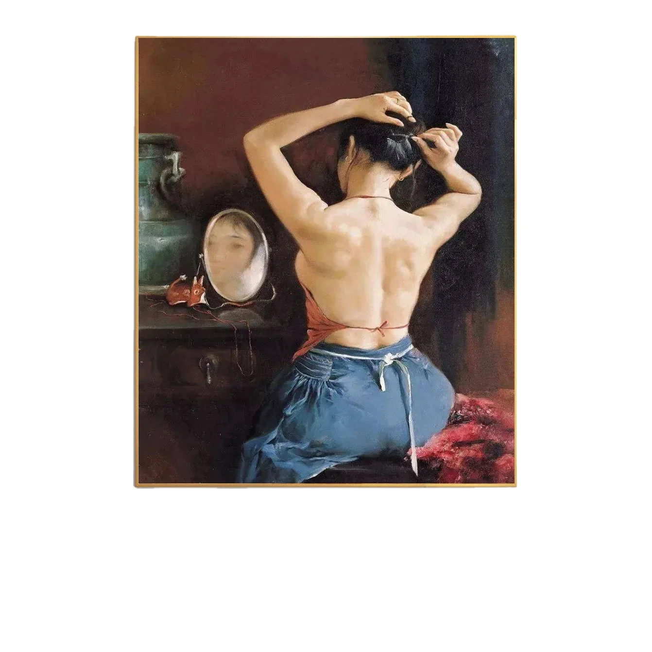 Contemporary modern decor realistic  artwork portrait beautiful girl naked woman oil artwork painting