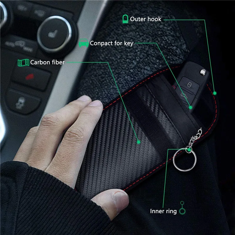 Carbon Fiber Faraday Key Fob Protector Compact Pocket Size Signal Blocking Faraday Pouch Car Key Case Wallets Faraday Bag