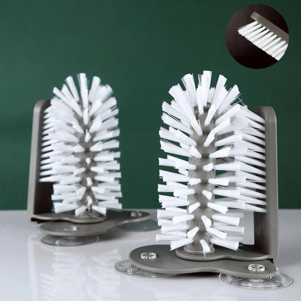 Cup Scrubber Glass Cleaner Bottles Brush Sink Kitchen Accessories 2 in 1 Drink Mug Wine Suction Cup Cleaning Brush Gadgets