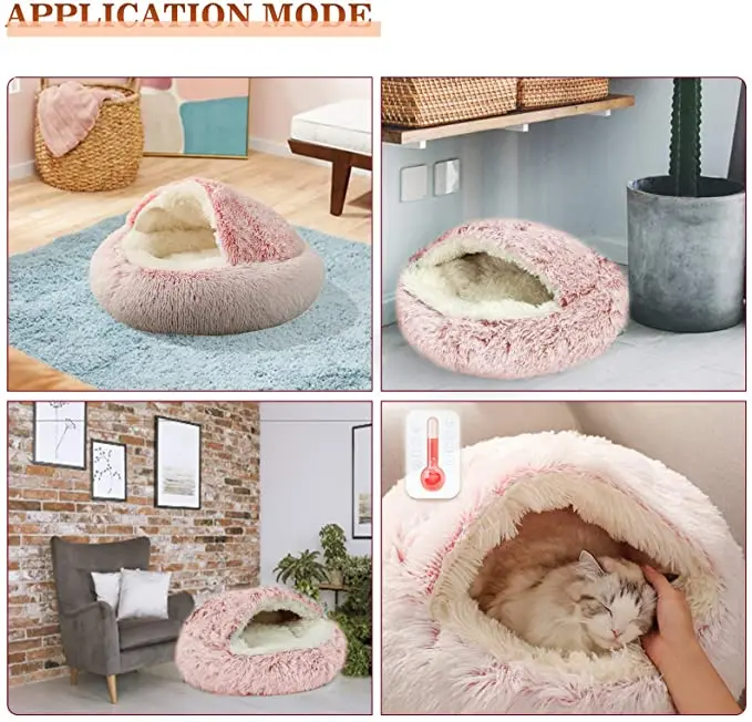 winter New Design washable Plush Cushion Soft Warm Round Half Pack House Deep Sleeping Fluffy Cat Mat Pet Bed