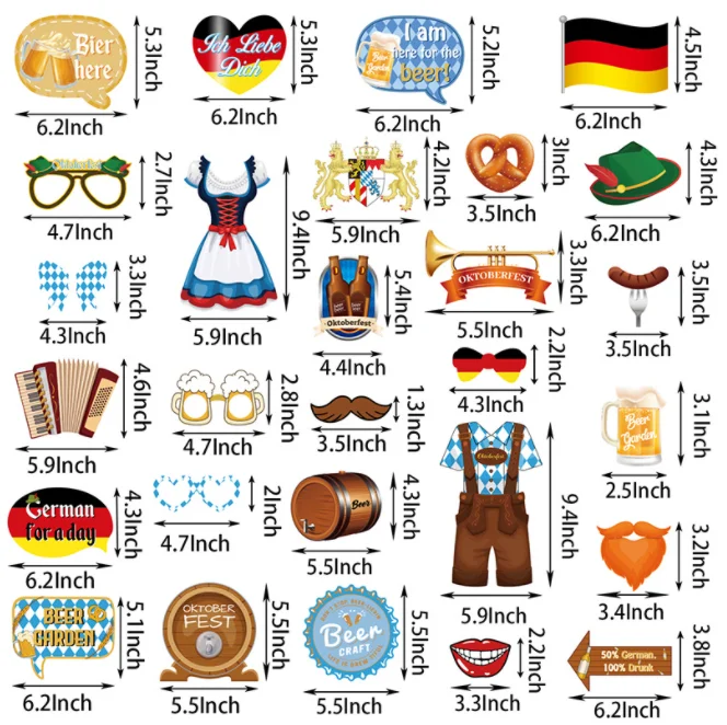 Happy Oktoberfest party photography photo props banners Sign glasses set for Oktoberfest German Octoberfest party decor supplies