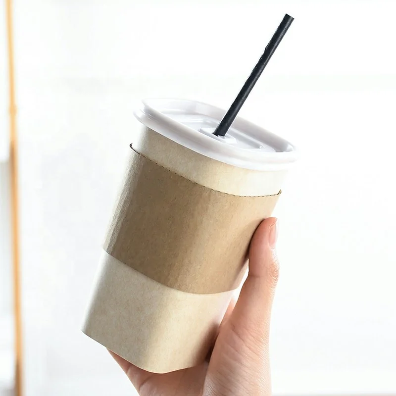 
Biodegradable Food Grade Paper Square Paper Cup with Lid, Sleeve and Straw 