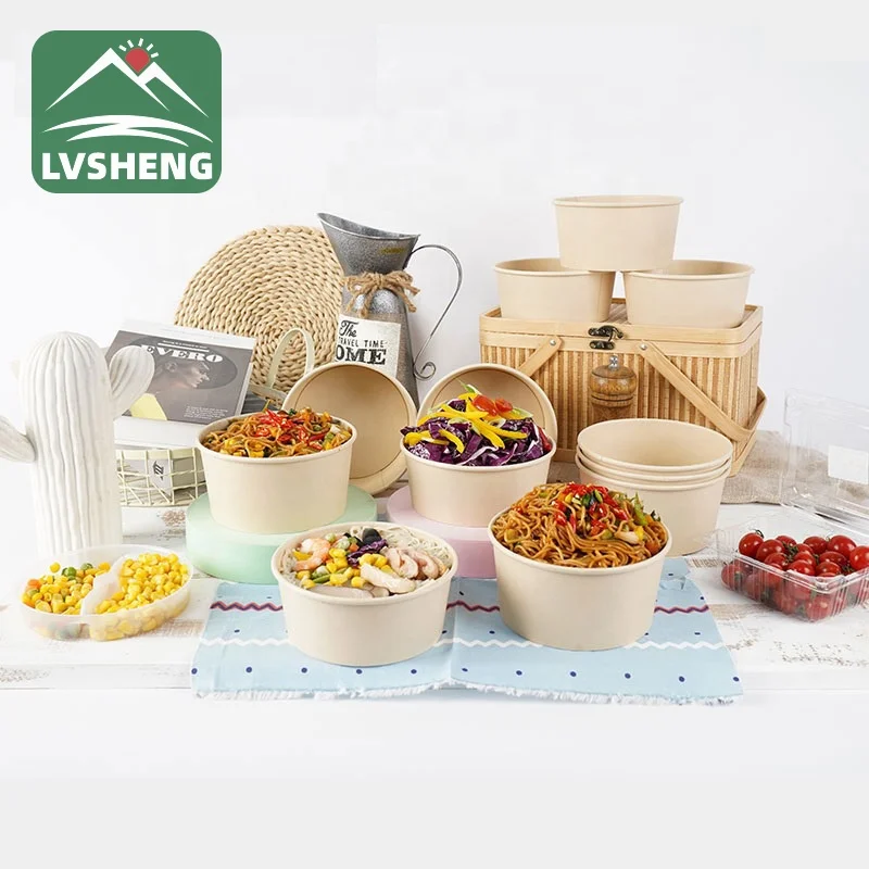 500 ml-1300 ml Paper Bowl Chinese Manufacture Paper Round Salad Bowl Kraft