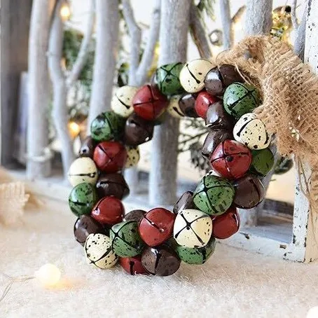 Hot colorful Christmas ornaments iron bell wreaths metal Christmas bell garland wreath