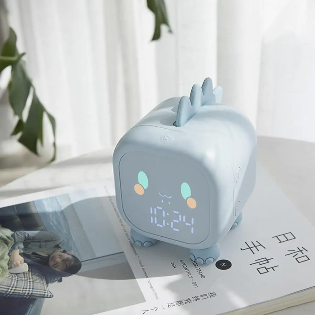 Hot Selling Cute Design Dinosaur Mini Children Cartoon Alarm Clock Wake Up Light Sleep Trainer With Abs Material