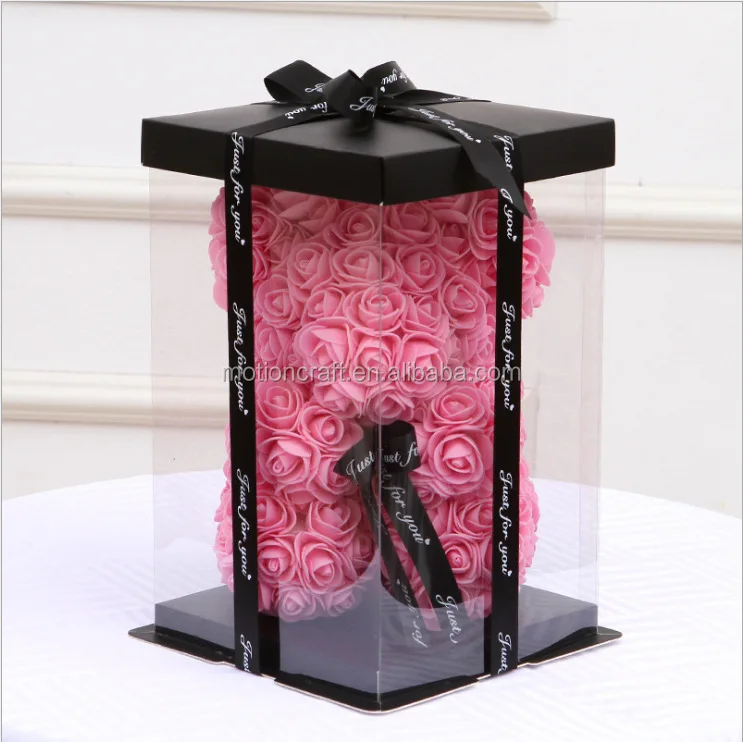 wholesale PVC clear flower rose bear gift box for rose rabbit size 30*30 *50cm