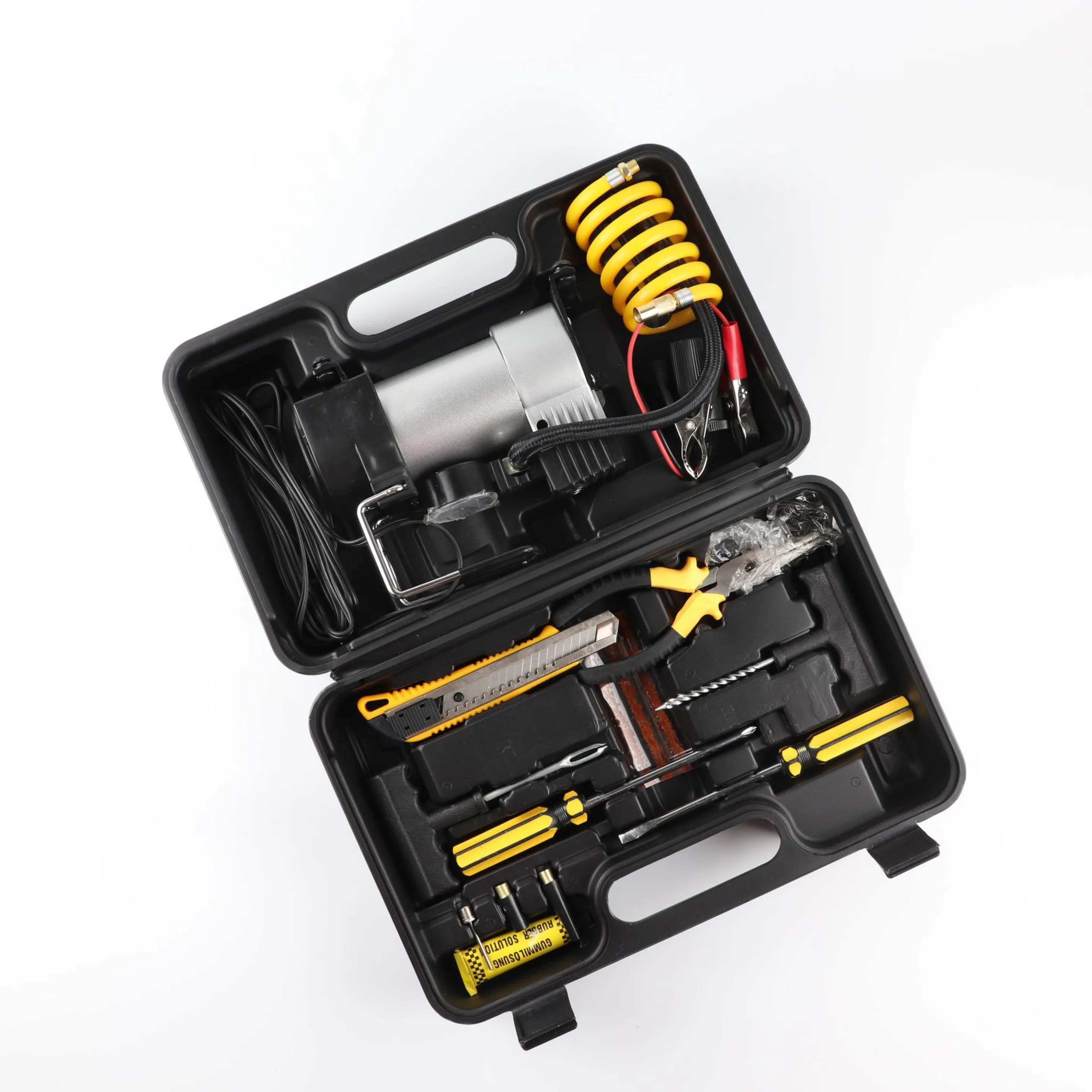 Двухцилиндровый надувной насос с чемоданом, автомобильный воздушный компрессор 12 В с ящиком для инструментов