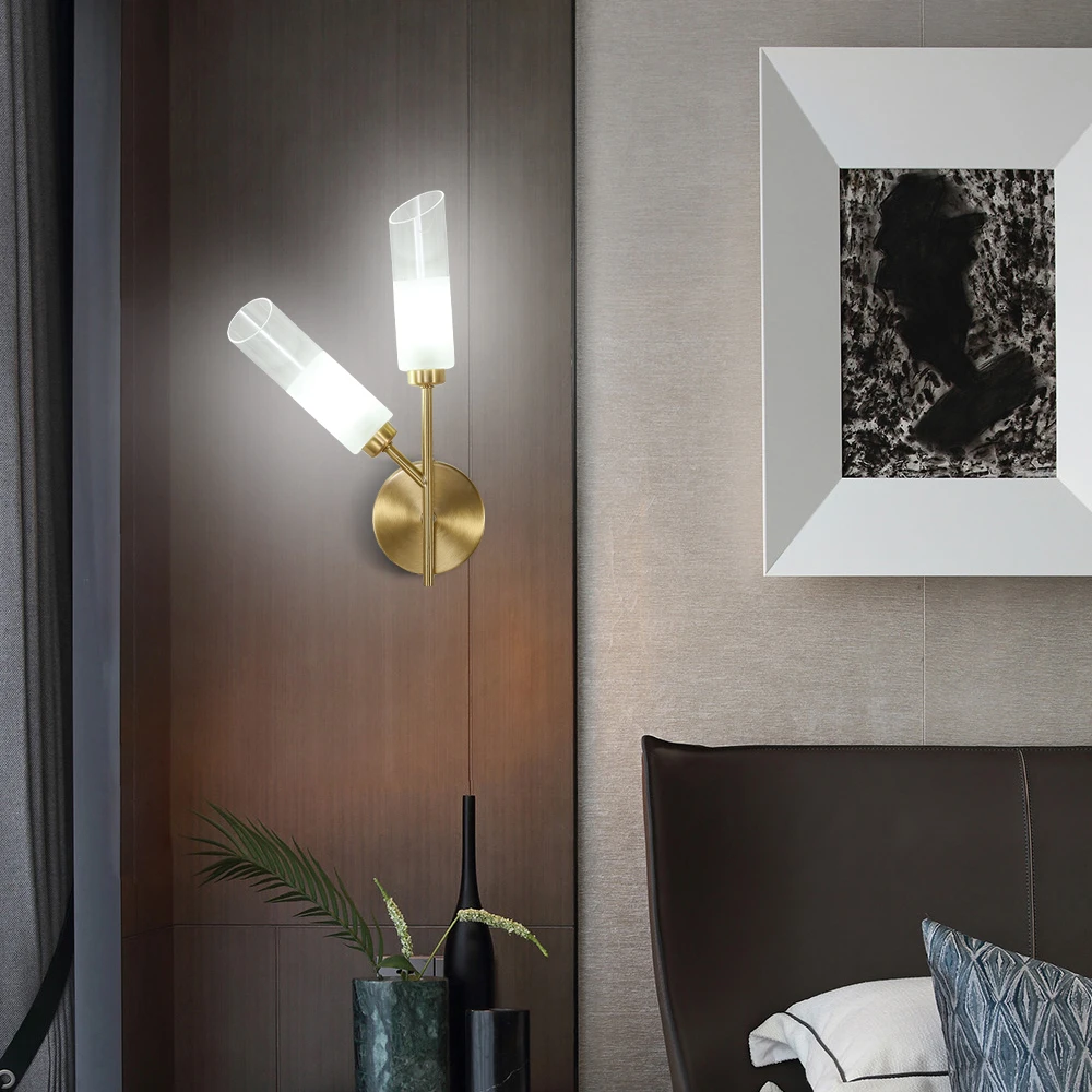 Wholesale Modern Gold Glass Material Hotel Wall Lamp Indoor 2 Light Wall Sconces