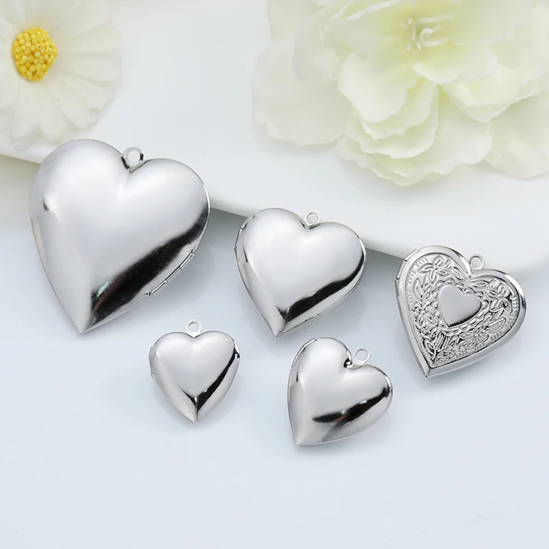 Factory wholesale 316 stainless steel heart shaped hand polished photo locket DIY blank photo frame locket necklace pendant