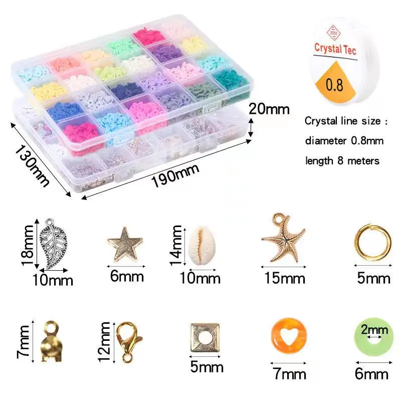Purna 48xc08 6000pcs 24Colors 6mm Polymer Clay Beads Kit  Charms Spacer Beads Set For DIY Jewelry Making Kit Finding
