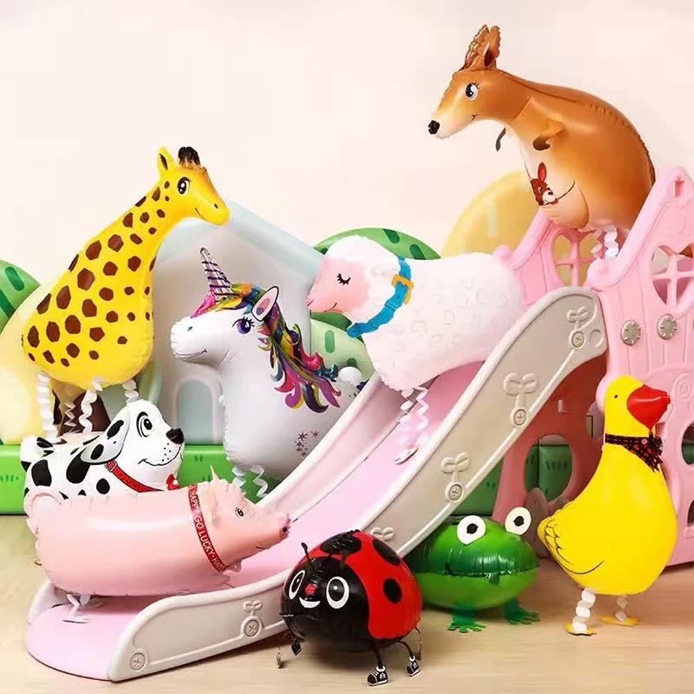 Mixed Walking Balloon Animals Birthday Party Decorations Cute Dogs Dinosaurs Tiger for Kids Walking Pet Foil Balloons