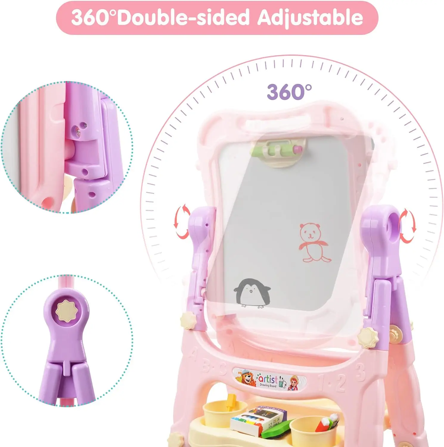 Art Easel Toys Magnetic Chalk Board with Painting Accessories Rotatable Double Sided Easel Drawing Board Toys