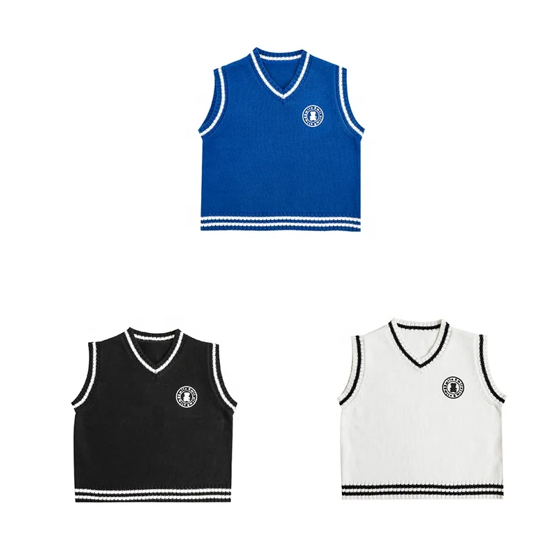 Wholesale 2022 Fall Boys Knit Vest School Uniform Kids Sleeveless Sweater Top V-neck Boys Pullover Vest