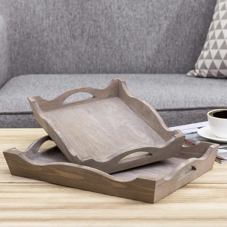 High Quality Vintage white wash wooden decorative trays breakfast tray