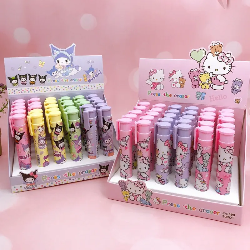 Оптовая продажа, ластик Sanrioes Kuromi Melody, Детские выдвижные Ластики для карандашей, канцелярские принадлежности, школьный ластик