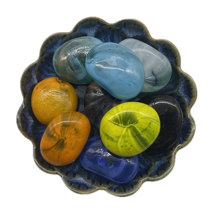 Manufacturer Supply Artificial Green Glass Pebbles Stone For Kids Play/Decoration/Gardens