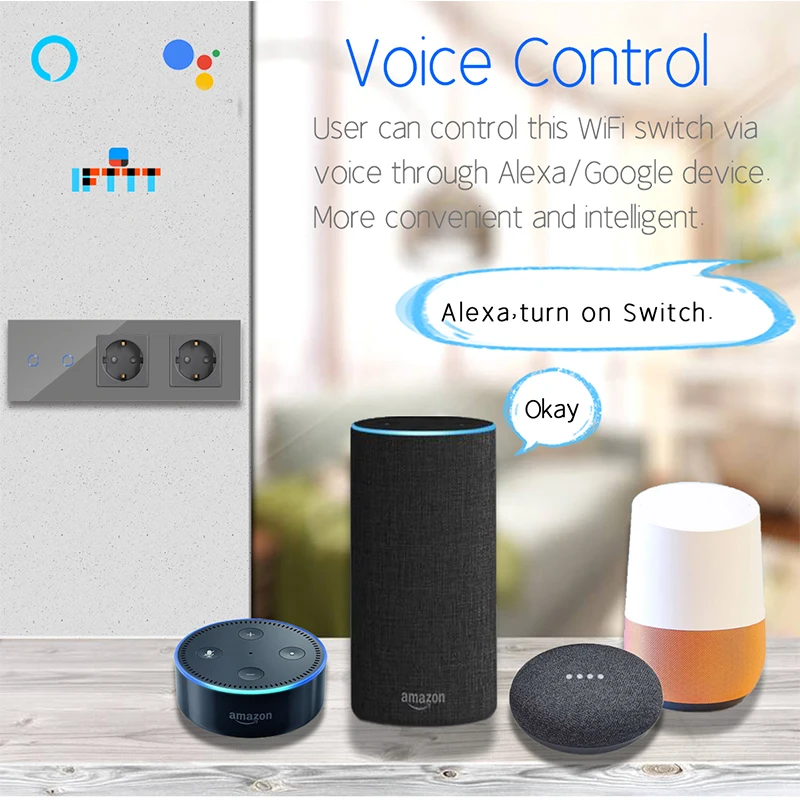 Bingoelec тройной стеклянный экран Сенсорная панель 228 мм умный Wi-Fi настенный сенсорный выключатель и двойная розетка умный дом