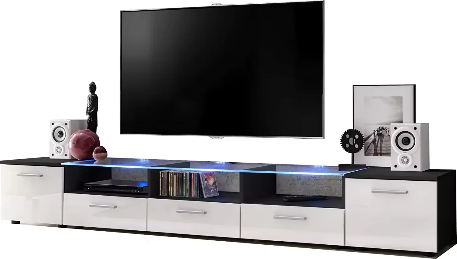 High Glossy Uv Tv Stand With RGB LED Lights and Tempered Glass TV Table Modern Cabinet Living Room Ffurniture
