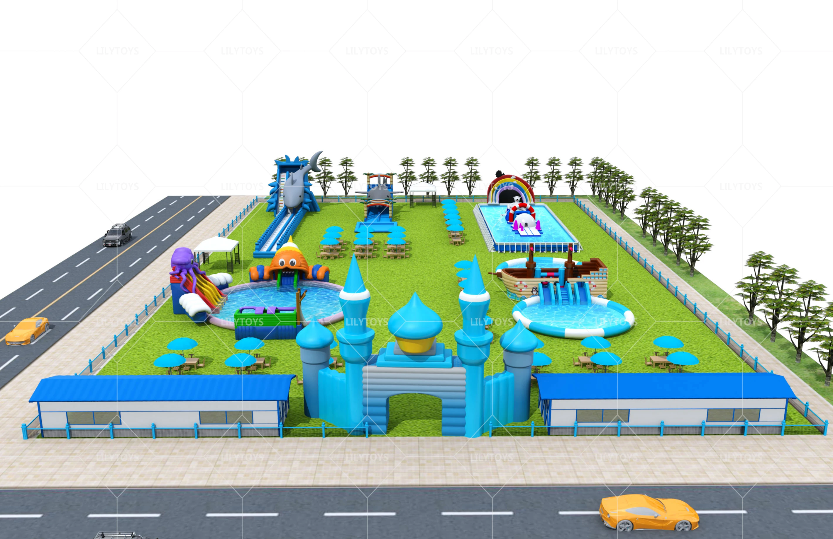 Lilytoys professional outdoor playground,amusement park,jungle theme inflatable water park for entertainment