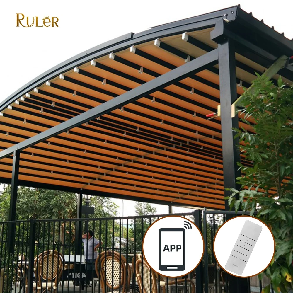 Large space New Design Folding Electric Curving Awnings Outdoor Pergola Electric Retractable Pool Roof