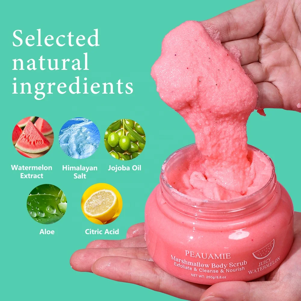 Wholesale Natural Vegan Fruit Scrub Exfoliating Marshmallow Watermelon Body Scrub