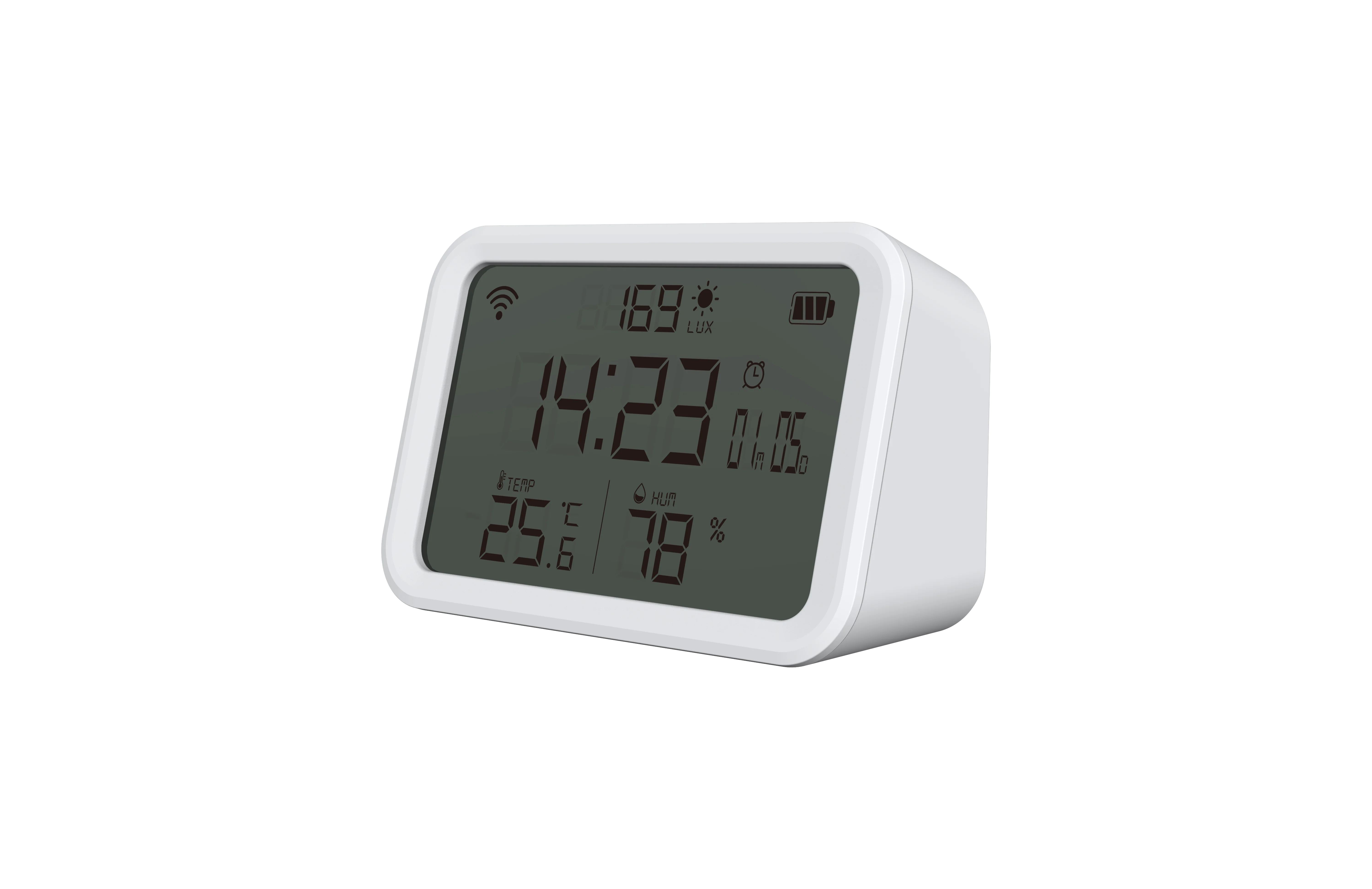 tuya wifi temperature, light and humidity sensor built-in digital wake up speaker smart table clocks
