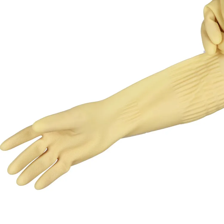 Fashion 38cm Pink Comfortable Kitchen Cleaning Latex Long Sleeve Household Dishwashing Safety Work Rubber Gloves