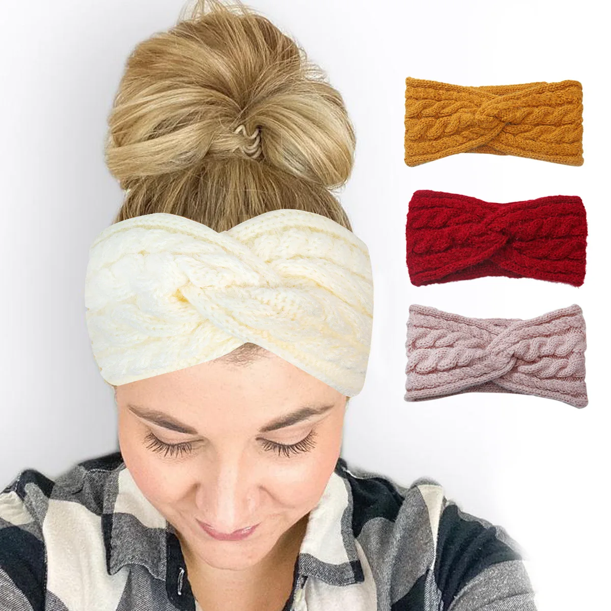 New cross twist hair band manufacturer spot warm acrylic knitted headband for women
