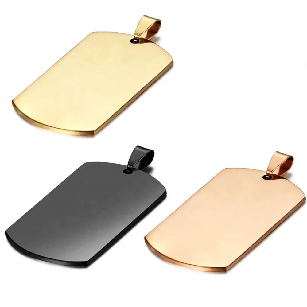 Men Jewelry Black Blank Pendant Charm Necklace Jewelry Dog NameTag Black Military Dog Tags Necklace For Dad Black Chain