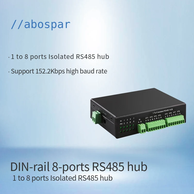 AS-HUB108 8-port DIN-Rail RS485 Repeater Isolated RS485 Hub isolation repeater converter