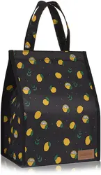 Lunch Bag, Insulated Lunch Bag Large Waterproof Adult Lunch Tote Bag For Women Men, Black Lemon