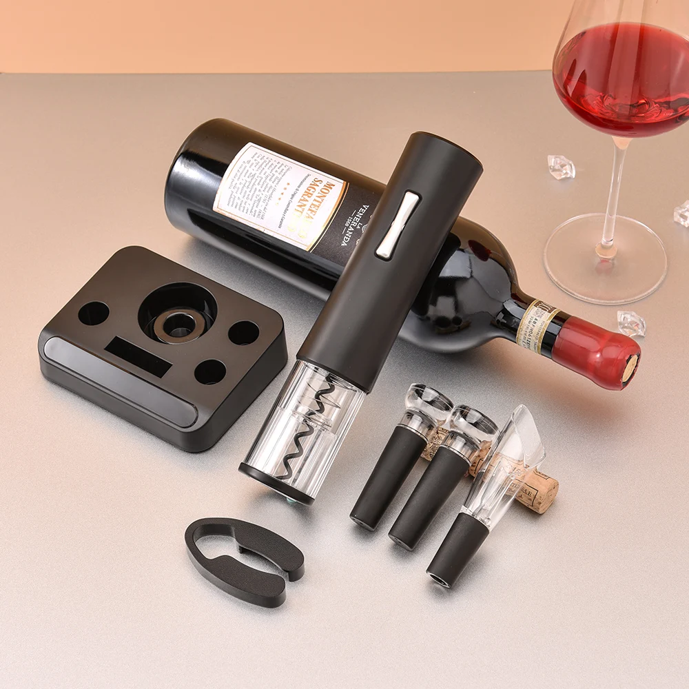 Manufacturer Battery-Powered Electric Wine Bottle Opener Gift Set, Contains Foil Cutter, Vacuum Pump Stopper, Aerator Pourer