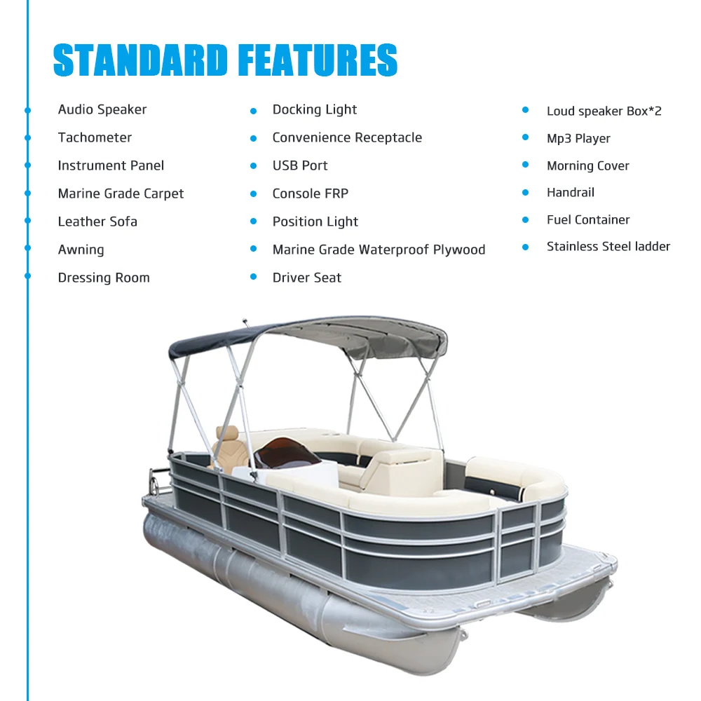 Kinocean 19ft Mini Outboard Aluminum Fishing Pontoon Boat Electric Engine Combo Set for Surfing and Outdoor Sports