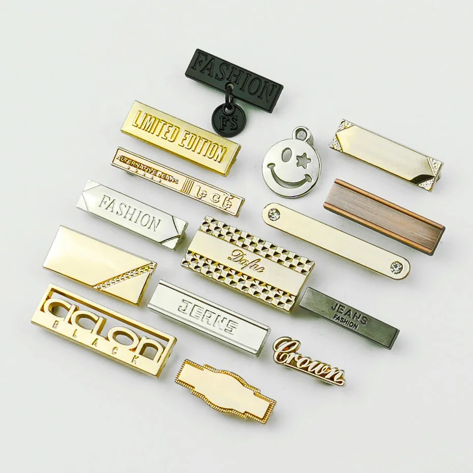 JinYi Hardware Manufacturer OEM ODM Brand Logo Design Custom Zinc Alloy Clothing Decorative Metal Label Tag