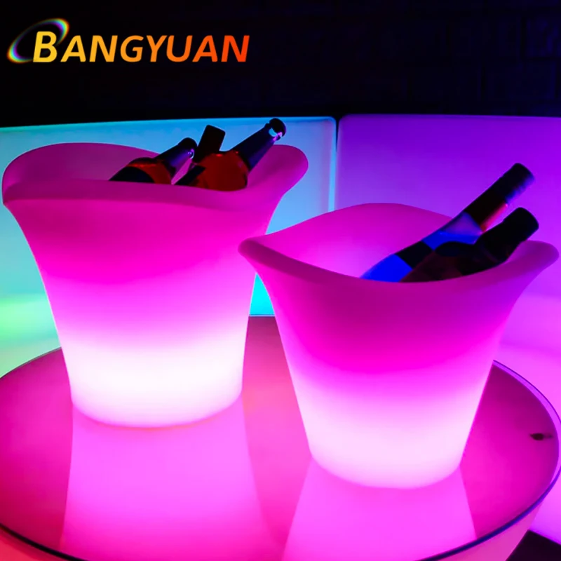 Custom LED Rechargeable Wine Bucket Stainless PE Led Ice Bucket for champagne Wine Bottle bar Furniture