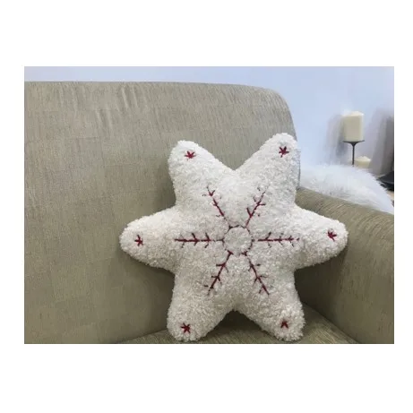 New warm cozy teddy fur snowflake Nordic custom shaped embroidery red white decoration Christmas pillow cushion