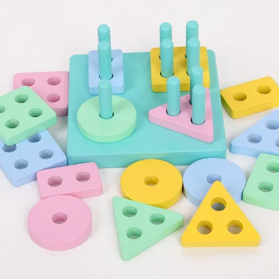 Macron color Montessori Educational Wooden Geometric shape match wood Education stacking toys for kids WPT24-I