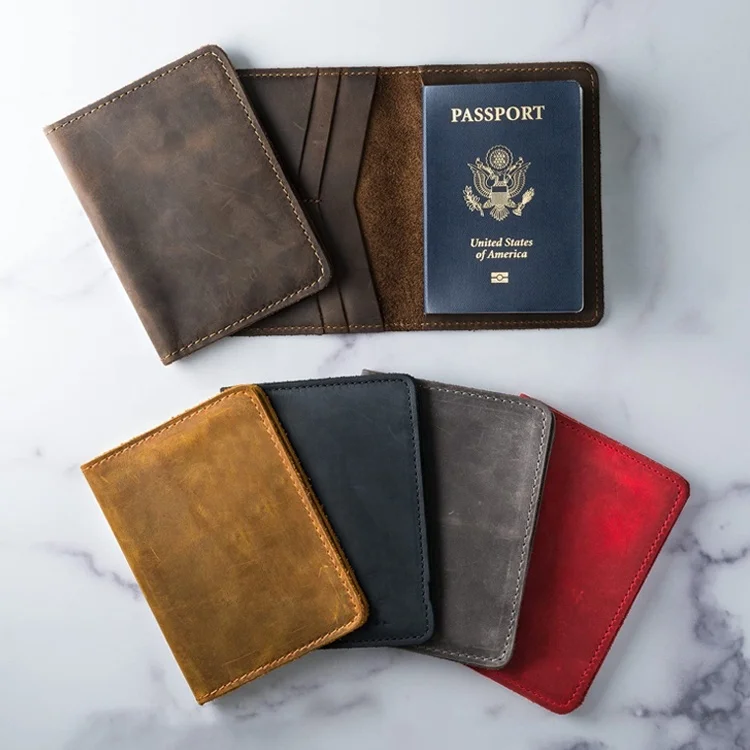 Custom Travel Business Passport Holder Waterproof Crazy Horse Leather Passport Holder Cover Wallet