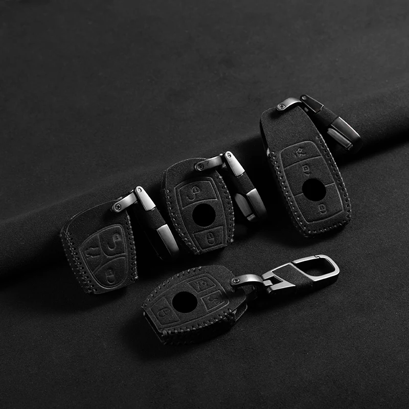 Leather Car Key Case For Mercedes Benz A B C E S G Class GLC CLE CLA GLB GLS W177 W205 W213 W222 X167 AMG Fob Suede Accessories