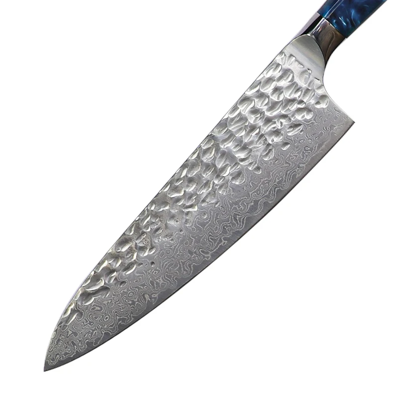 TUOBITUO Factory OEM Custom Blue Resin Handle Japanese 67 Layers Damascus Steel Forged VG10 Kitchen Chef Knife