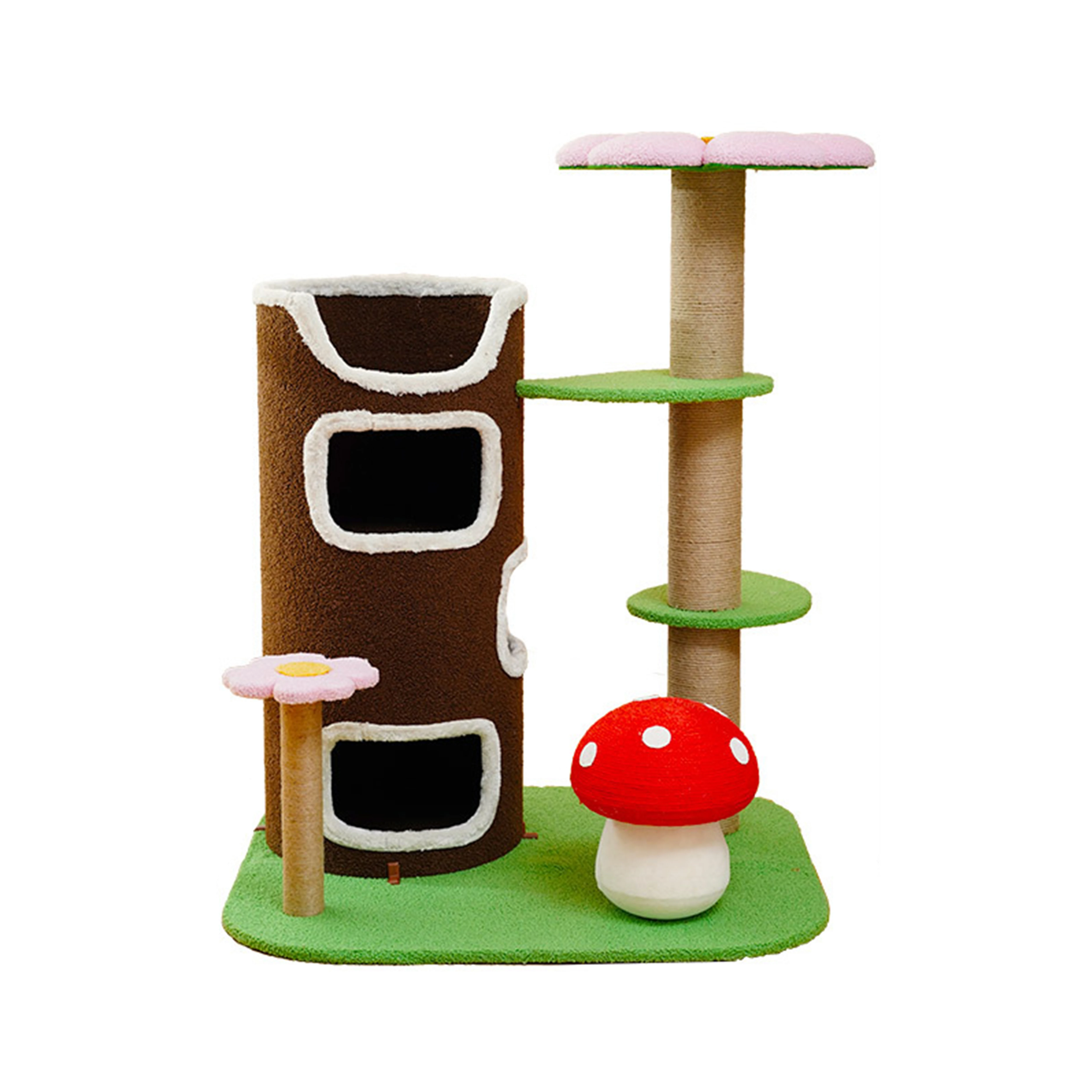 Pet interactive toy brown green pink sisal plush lint flower cat tree tower large luxury