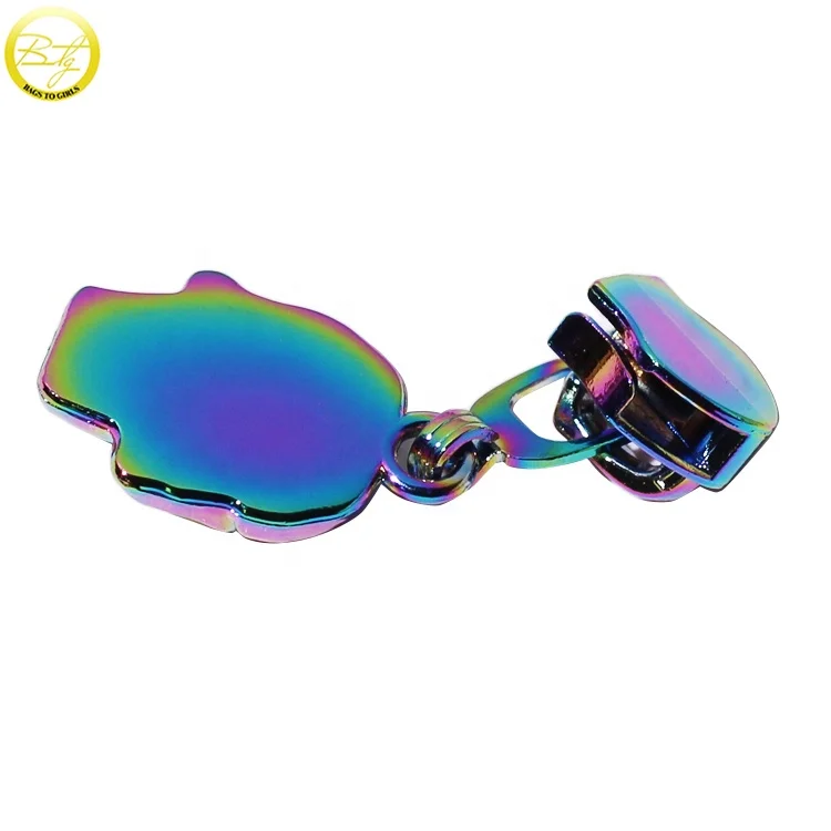 Personalized made skull logo puller slider design rainbow color tote bags metal zipper charms for leather crafts